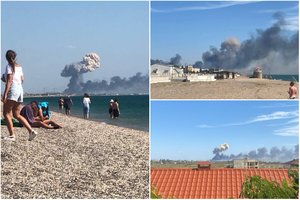 Karas Ukrainoje: Rusijos aviacijos bazėje Kryme nugriaudėjo sprogimai, iš Ukrainos išplaukė dar du grūdus eksportuojantys laivai