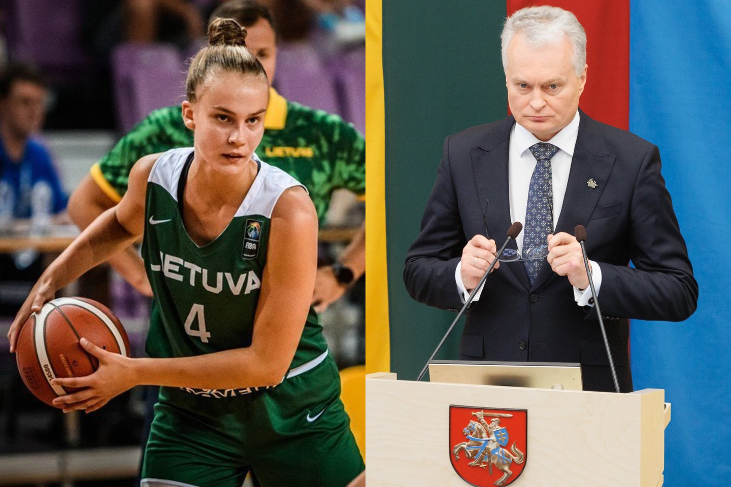 G.Nausėda pasveikino Lietuvos krepšininkes.<br>FIBA ir lrytas.lt nuotr. koliažas.
