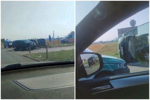 Avarija prie Marijampolės: susidūrė 3 automobiliai, vienas apvirto, sužeisti 4 žmonės