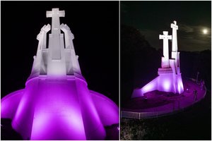 Trijų Kryžių kalnas Vilniuje nušvito karališkomis spalvomis