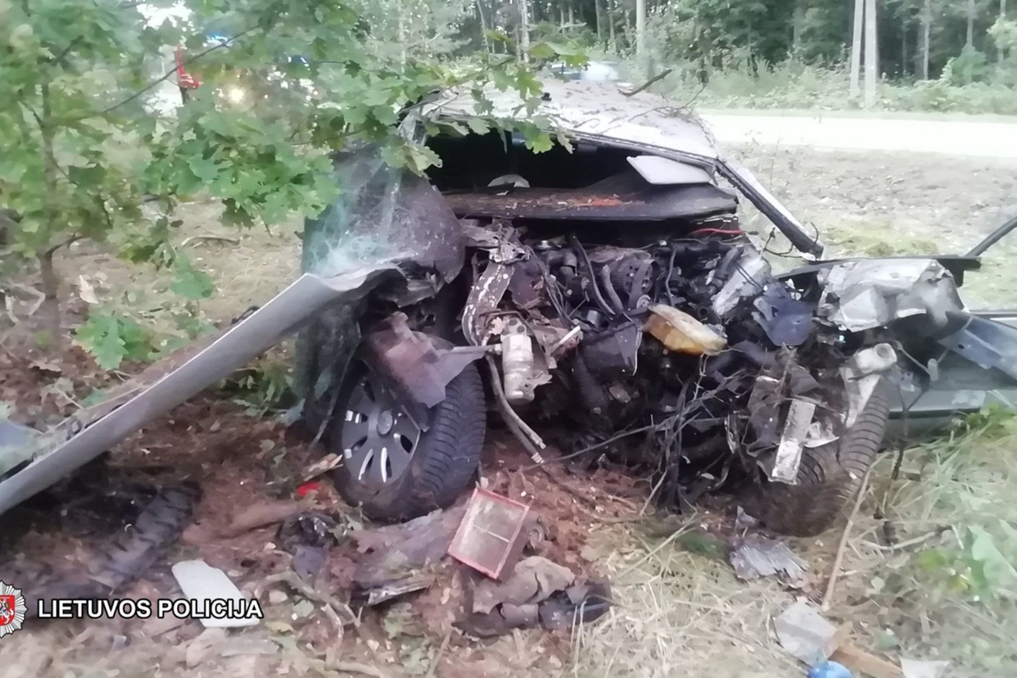 Žiauri nelaimė Kazlų Rūdos savivaldybėje: žuvo į medį įsirėžusio automobilio vairuotojas.<br> Policijos nuotr.