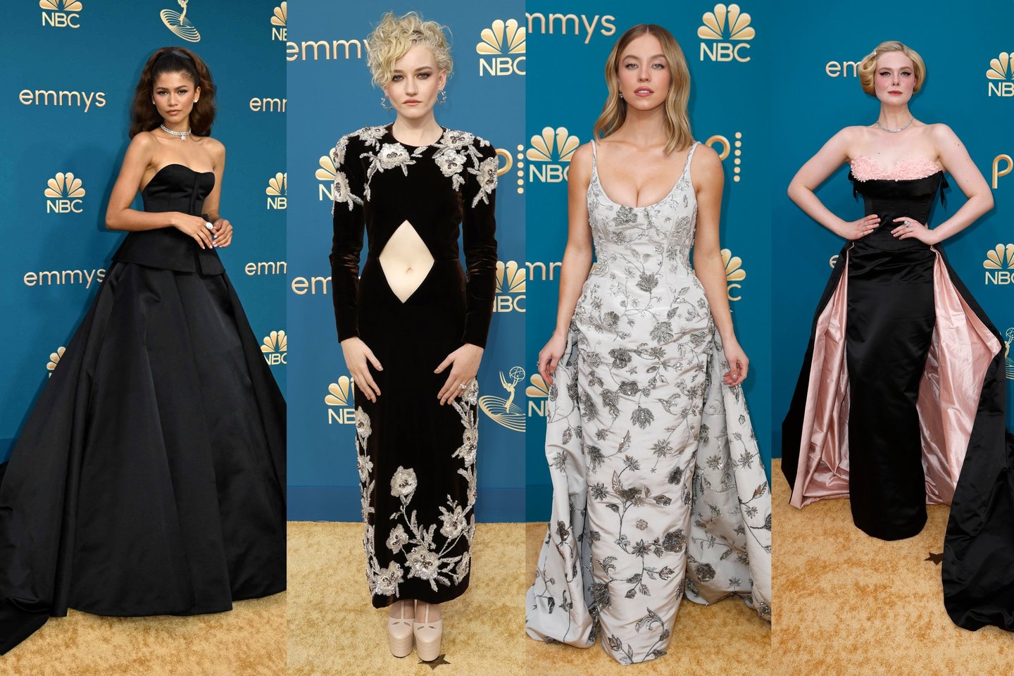 Į „Emmy“ apdovanojimus plūdusių žvaigždžių stilius: nuo prabangos iki lovatiesę primenančių suknelių<br> lrytas.lt koliažas.