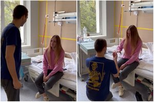 Ypatingai jautri akimirka: iš rusų nelaisvės grįžęs „Azov“ kuopos vadas pasipiršo mylimajai