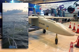 Ukraina pasidalino neįprastu vaizdo įrašu: jūroje plūduriuoja numuštas Irano dronas