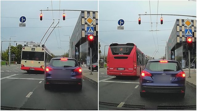 KET taisyklės autobusams negalioja: užsidegus raudonam šviesoforo signalui praskriejo tarsi per žalią