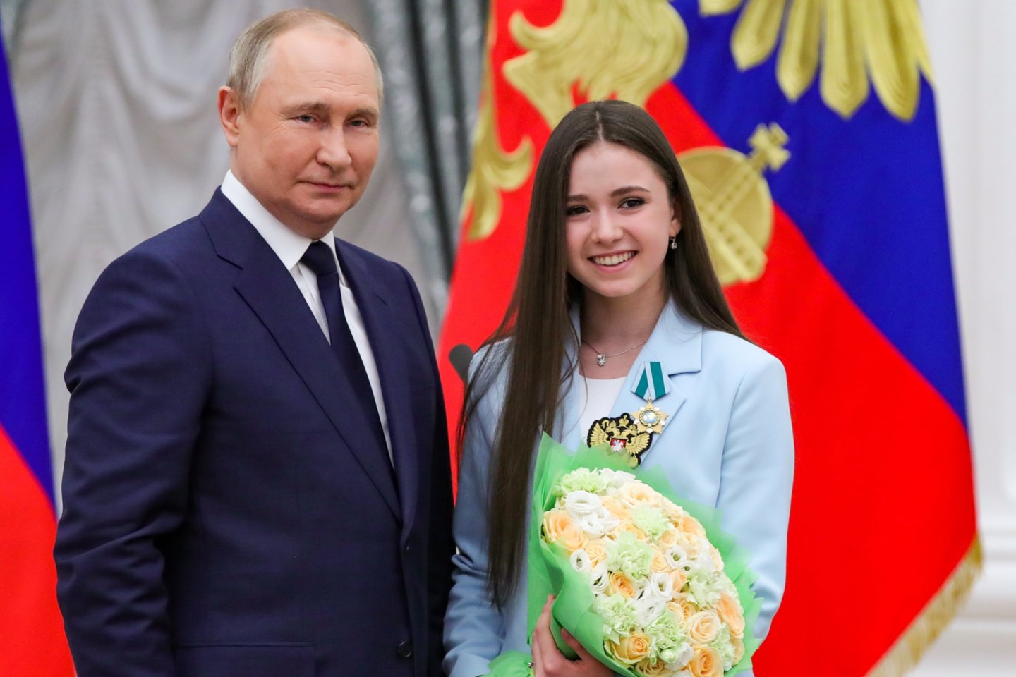  V. Putinas ir K. Valijeva<br> AP/Scanpix nuotr.