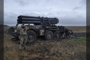 Ukrainiečių kariai susprogdino rusų sunkiųjų raketų paleidimo įrenginį