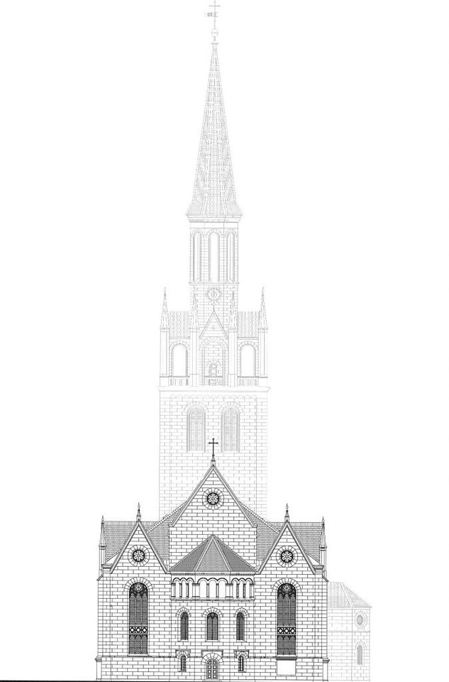  Šv. Jono bažnyčios atstatymo projektas.<br>A.Širvio ("Senamiesčio projektas") vizualizacija.