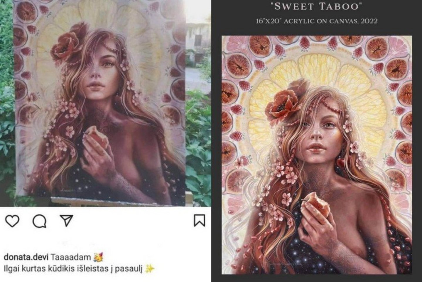 D.Šimkevičiūtės darbas (kairėje) ir Autumn Skye Art kūrinys. <br>Ekrano nuotrauka/ autumnskyeart.com nuotr.