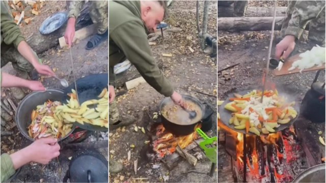 Prie sunkios realybės prisitaiko kaip gali: pamatykite, kaip maistą gamina karo fronte esantys ukrainiečiai