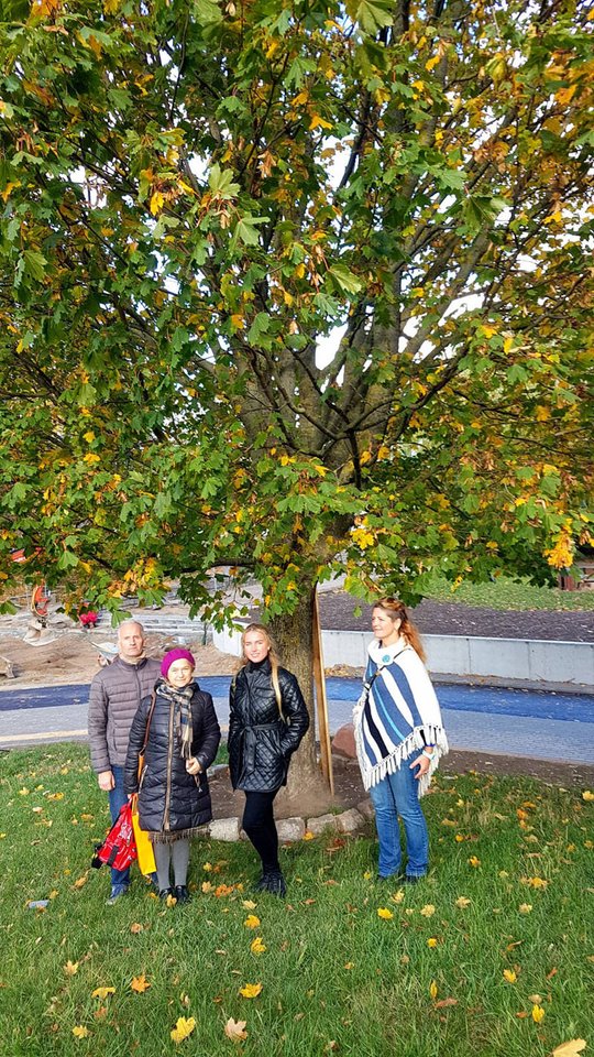 E. Budžienės sodintam medžiui, Sąjūdžio klevui, šį rudenį suėjo 34 m. Jis buvo pasodintas 1989 m. spalio mėn. ir įtrauktas į vardinių ir proginių medžių sąvadą. Nuotraukoje prie medžio įsiamžino Klaipėdos žaliųjų asociacijos nariai.