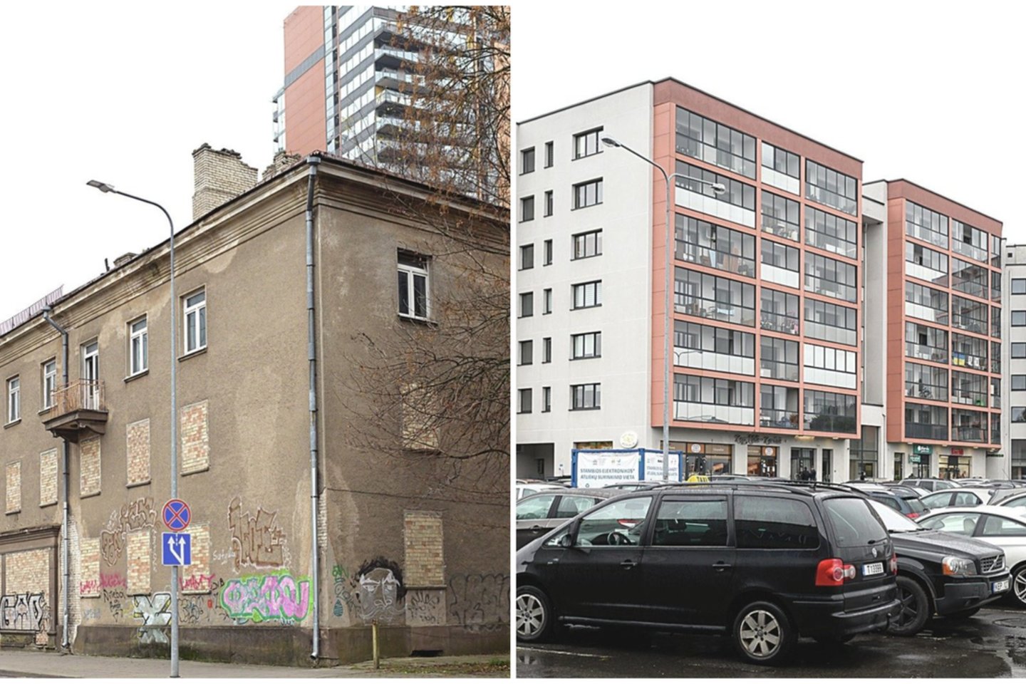 Apleisti, grafičiais išmarginti pastatai, esantys Giedraičių (kairėje) ir Lvivo gatvėse, stūkso pačioje Vilniaus savivaldybės pašonėje, tačiau jų išvaizda valdininkams akių iki šiol, atrodo, nebadė.