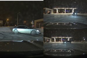 Iškritus sniegui sugebėjimus demonstruoja „drifteriai“: „Porsche“ vairuotoja ratų sukibimą tikrino degalinėje