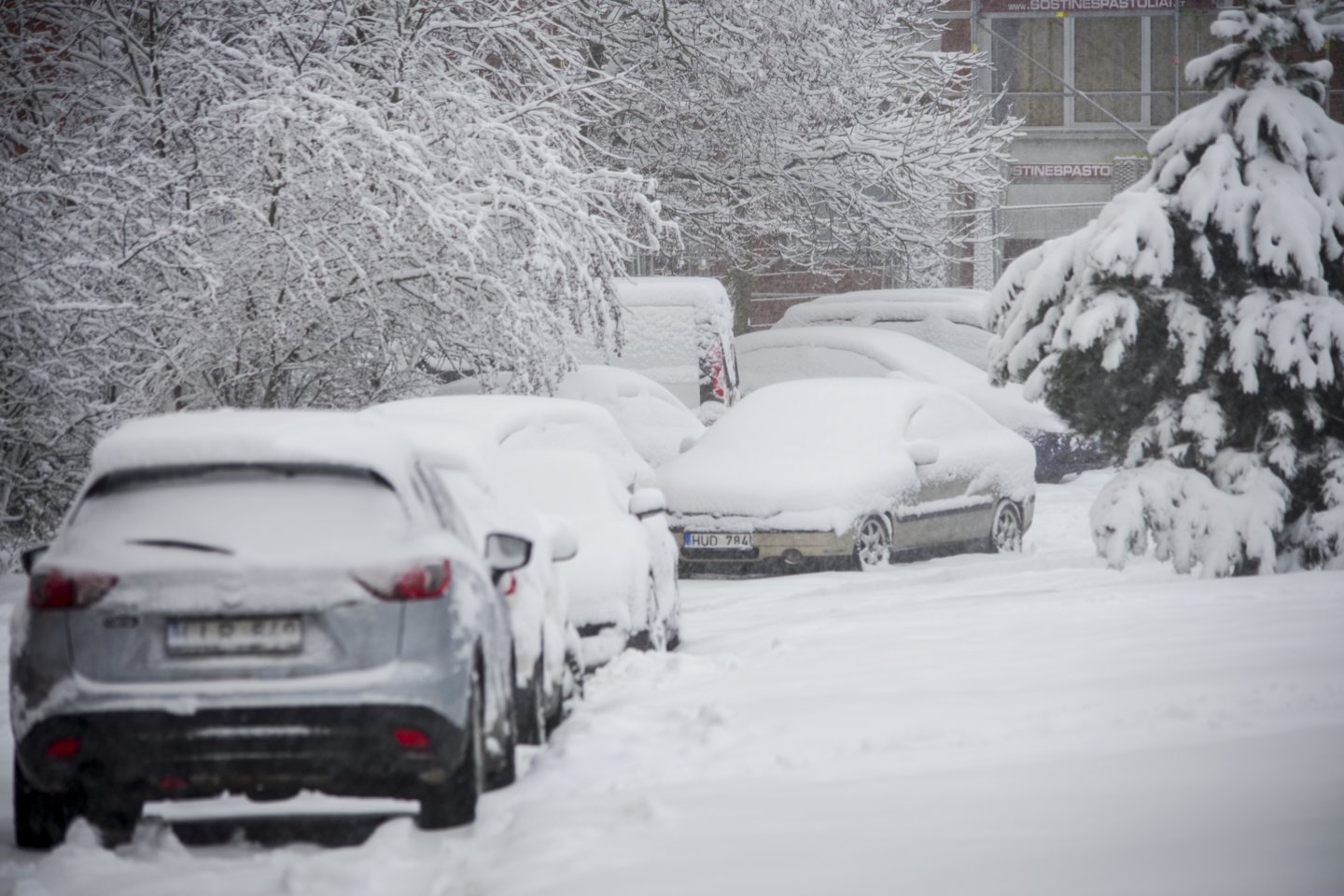 Eismas,valomi keliai,žiema,automobiliai kiemuose,sniegas,orai<br>V.Ščiavinsko nuotr.