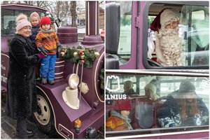 Į Vilnaus gatves išriedėjus kalėdiniam traukinukui, jį išbandyti skubėjo žinomi žmonės