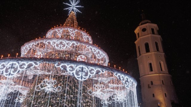 Tūkstantinėje minioje iškilmingai įžiebta Vilniaus Kalėdų eglė: ją puošia 700 žvakučių
