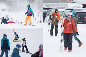 Slidinėjimo entuziastai savaitgalį sugužėjo į Liepkalnį – pamatykite, kaip jiems sekasi