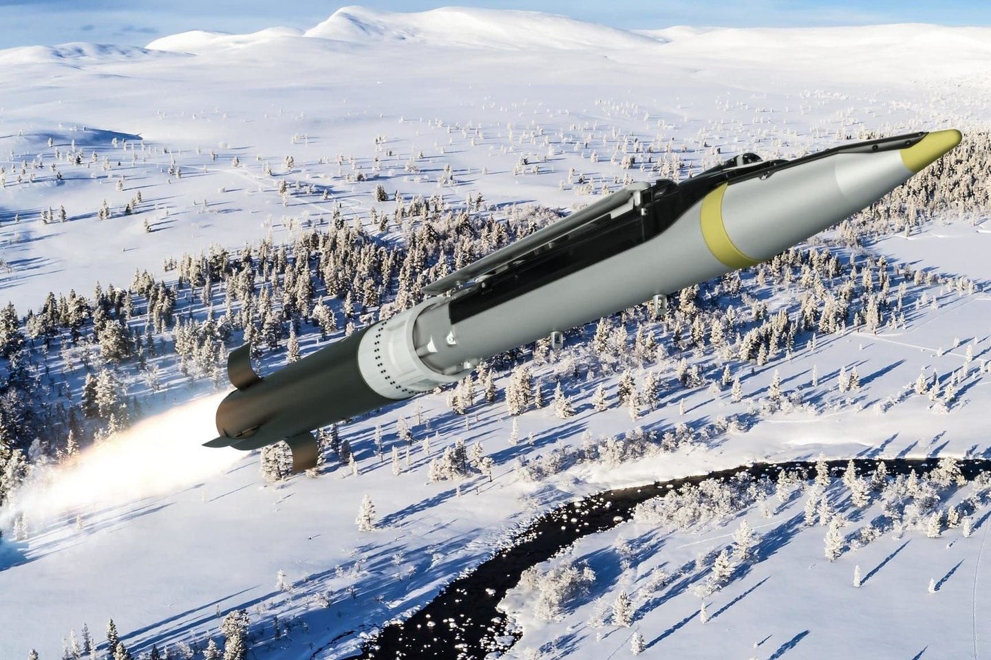  Nors JAV atmetė prašymus dėl 300 km veikimo nuotolio raketų ATACMS, 150 km veikimo nuotolio GLSDB leistų Ukrainai smogti į svarbius karinius taikinius, kurie iki šiol Ukrainai yra nepasiekiami.<br>  „Saab AB“ iliustr.