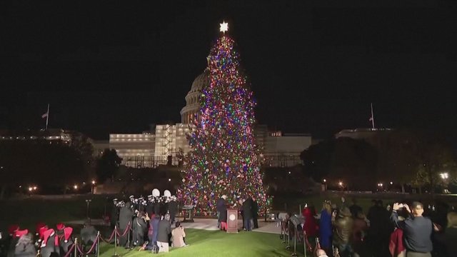 JAV Kapitolijuje vyrauja šventinė nuotaika – sužibo Kalėdų eglė