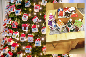 Kurdami žaislus Prezidentūros kalėdinei eglei vaikai įsivaizdavo namus