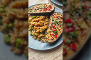 Nuostabaus skonio baklažanai su ryžiais: niekas net nepasiges mėsos