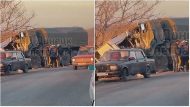 Avarija Donbase: susidūrus mikroautobusui su rusų kareivius gabenančiu sunkvežimiu mirė 16 žmonių