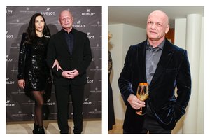 Itin retai viešumoje matomą verslininką Laimutį Pinkevičių į šventę atlydėjo žavi tamsiaplaukė