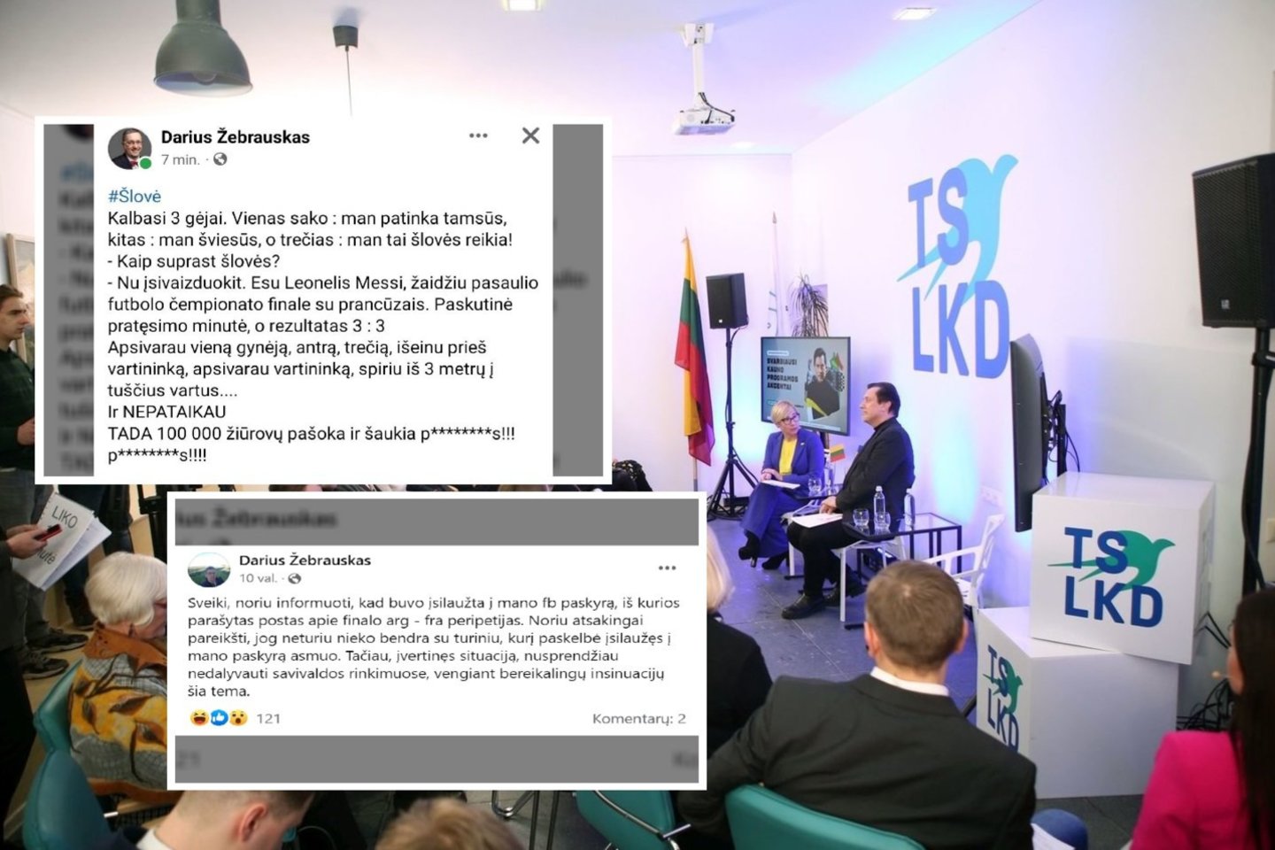 TS-LKD kandidato į Kauno miesto tarybą, mediko Dariaus Žebrausko socialinio tinklo paskyroje sekmadienio vakarą atsiradęs homofobiškas anekdotas įsiutino bendražygius.<br>Lrytas.lt koliažas