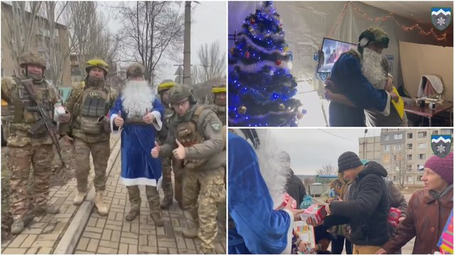 Ukrainos karių gerumui ribų nėra: į karo niokojamą Bachmutą atvežė kalėdinę nuotaiką ir šypsenas