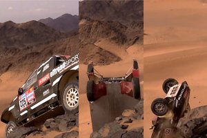 Užfiksavo šiurpinantį vaizdą Dakare, kaip ekipažas verčiasi nuo akmenuoto šlaito