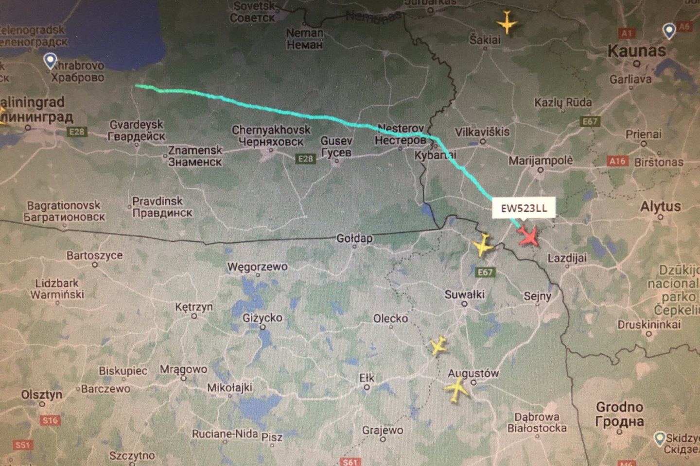  Iš Kaliningrado srities atskridęs lėktuvas kirto pietinę Lietuvos dalį. <br> Nuotr. iš LR archyvo.
