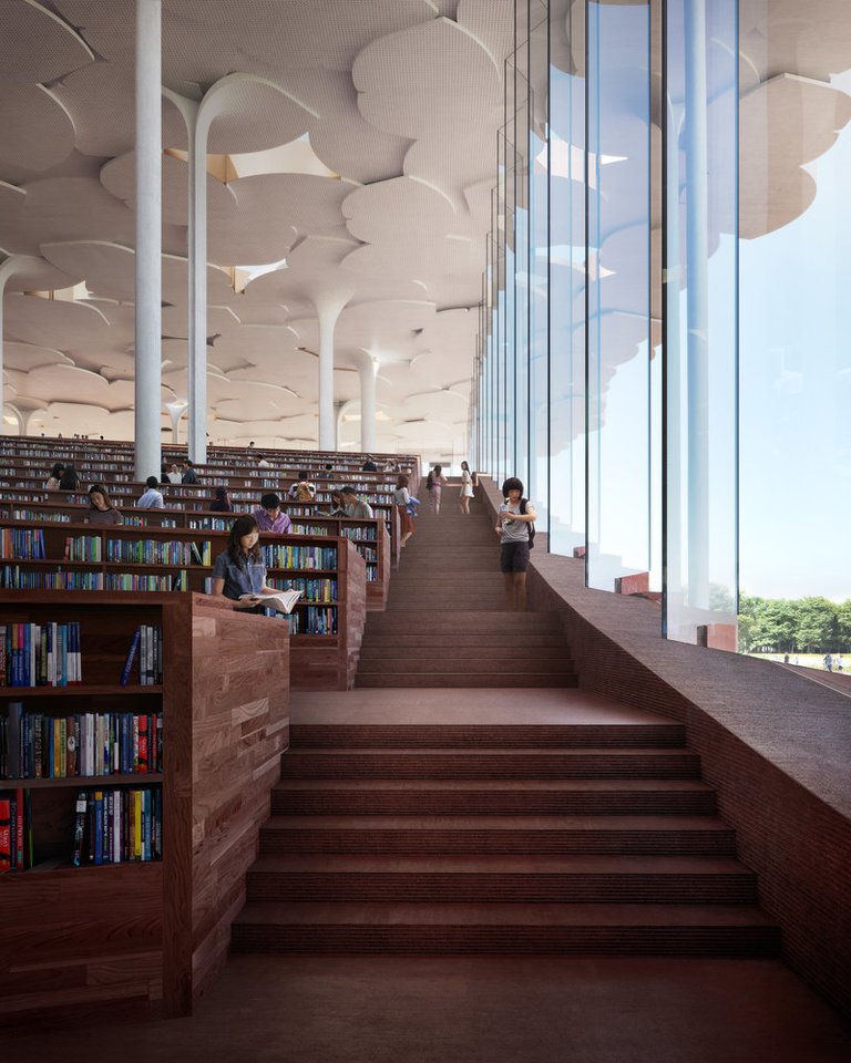 Vienas įdomiausių būsimų „Snohetta“ projektų – „Sub-Center“ biblioteka Pekine, kuri suprojektuota taip, kad lankytojai jaustųsi atsidūrę miško tankmėje.<br>Plomp / Snohetta / archdaily.com nuotr.