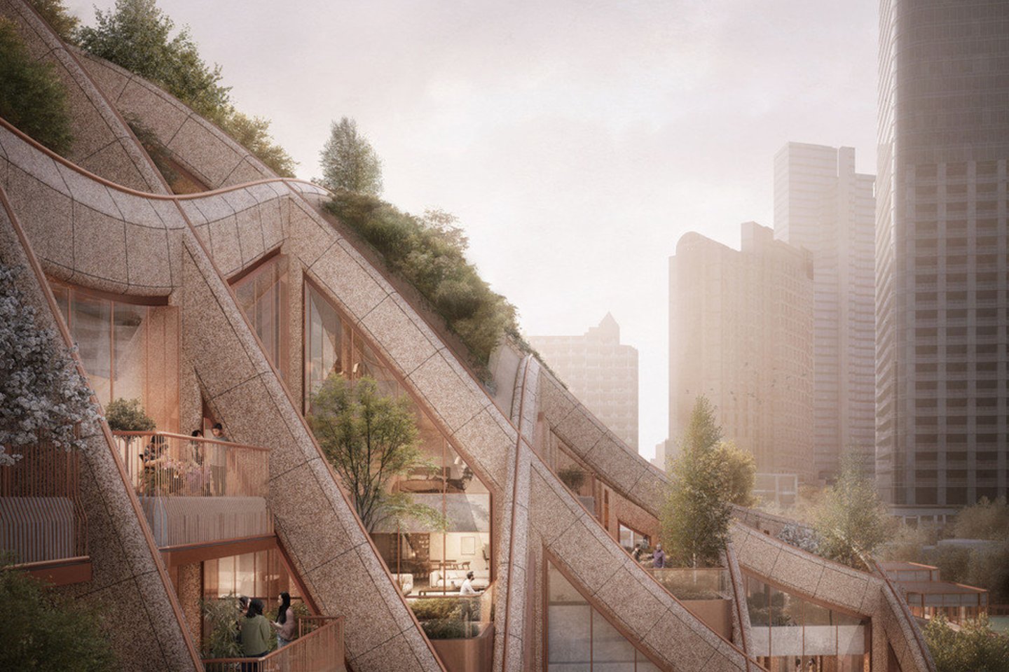2023 m. „Heatherwick Studio“ užbaigs savo pirmąjį projektą Japonijoje – milžinišką, augalų pripildytą pergolę, kuri stovės šalia aukščiausio šalies dangoraižio.<br>DBOX / Mori Building Co / archdaily.com vizual. ir nuotr.