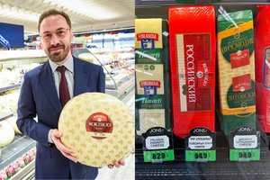 JAV lentynose – „Rokiškio sūrio“ produkcija, kurios pavadinime – rusiški rašmenys: D. Trumpa aiškina, kaip tai nutiko