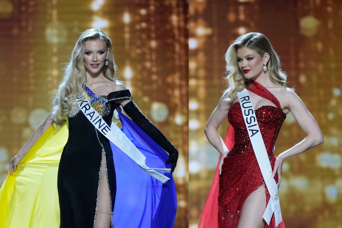  Plintančiame „Mis Visata“ konkurso vaizdo įraše – Ukrainos ir Rusijos gražuolių akistata.<br> lrytas.lt koliažas.