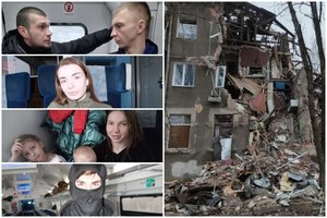 Į fronto prieigas vykstančiame traukinyje sutikti ukrainiečiai ir britas atskleidė, kaip karas paveikė jų gyvenimą