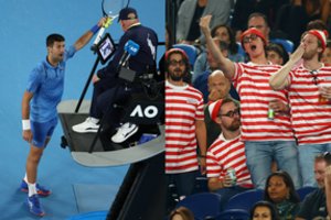 Pergalingame mače Melburne N. Džokovičius pareikalavo išmesti iš arenos prieš jį rėkaujančių girtų žiūrovų kompaniją