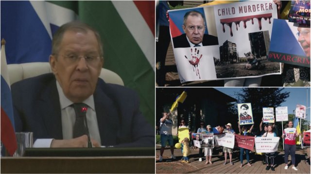 PAR piliečiai S. Lavrovą sutiko protestuodami: reikalauja rusų nedelsiant išvesti savo kariuomenę iš Ukrainos