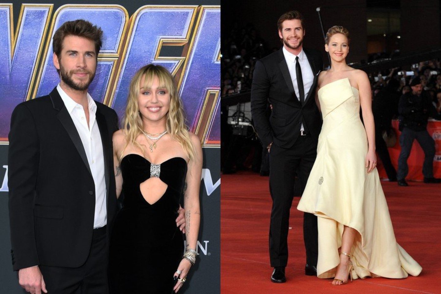   Liamas Hemsworthas, Miley Cyrus ir Jennifer Lawrence.<br> Scanpix nuotr.