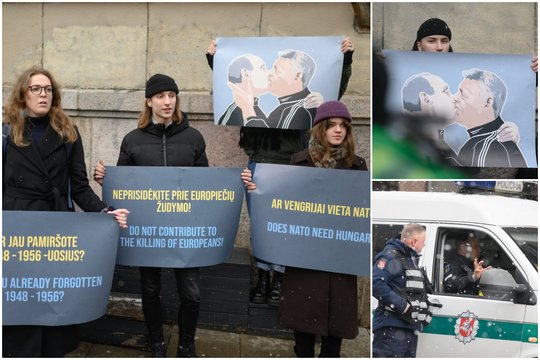 Prie Vengrijos ambasados – provokuojantis protestas: skelbė, kad šalis yra NATO išdavikė