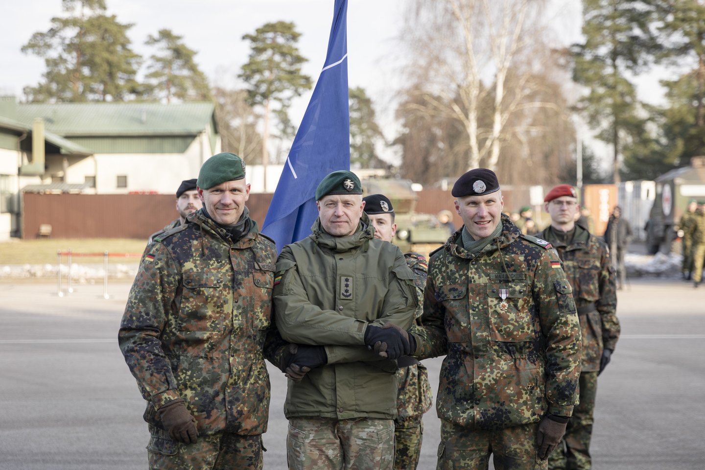Rukloje vyko NATO priešakinių pajėgų bataliono kovinės grupės Lietuvoje rotacijos ir vadovybės pasikeitimo ceremonija.<br>Ievos Budzeikaitės/Lietuvos kariuomenės nuotr