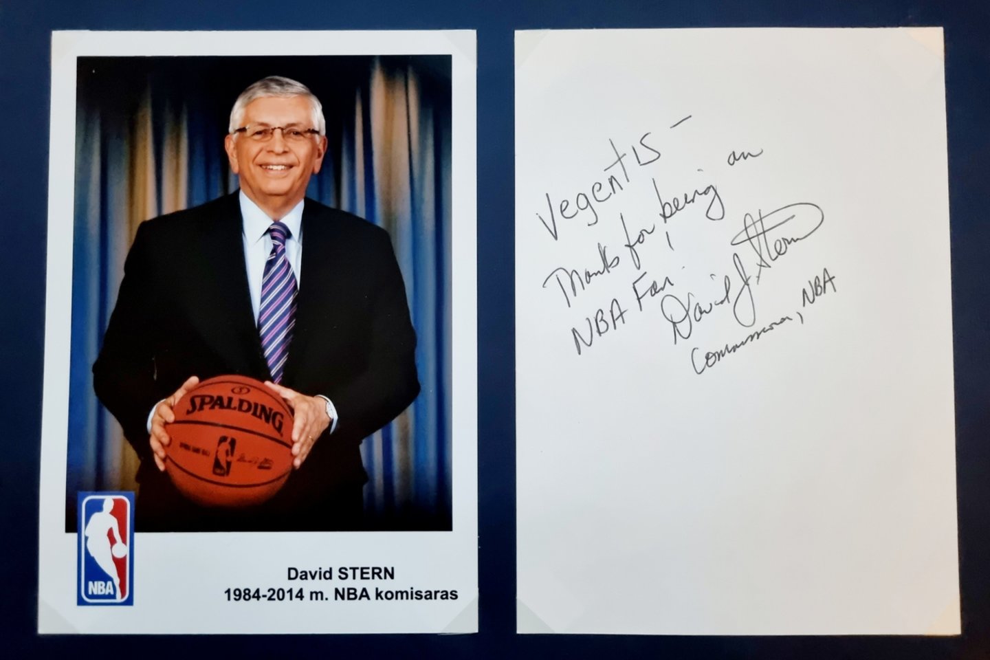  Buvusio NBA komisaro D.Sterno autografas ir padėka.<br>V.Ališausko archyvas.