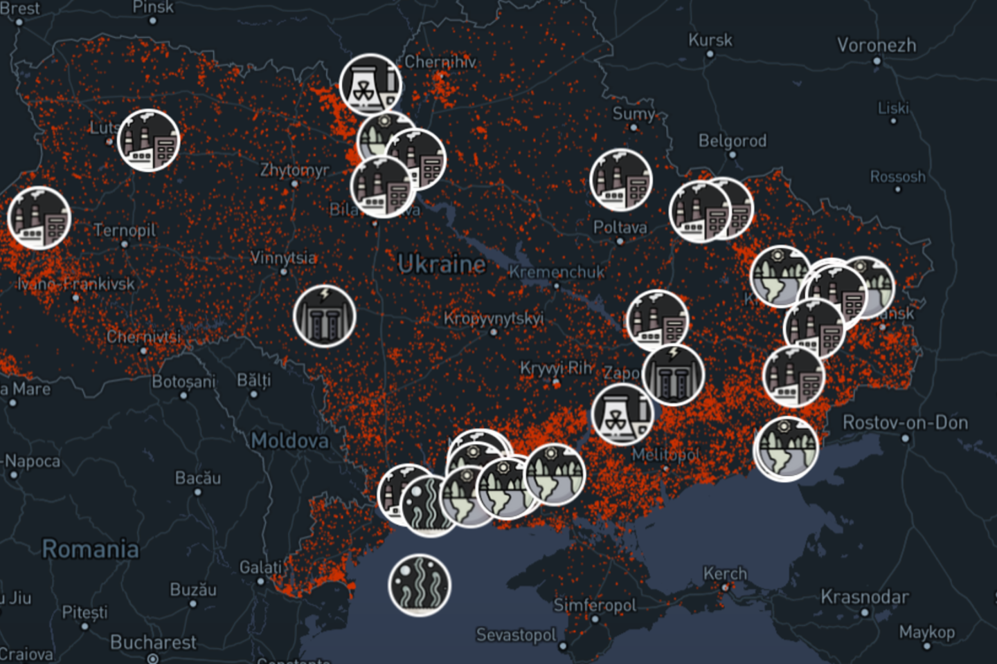 Karo padaryta žala Ukrainos gamtai. <br>"Greenpeace" žemėlapio nuotr.