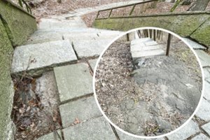 Kauniečiai piktinasi vis labiau griūvančiais laiptais: išklypusios pakopos įrengtos dar tarpukariu