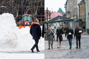 Lietuvoje – kardinalūs orų skirtumai: vienur – beveik 20 cm sniego pusnys, kitur – saulė ir žaliuojanti žolė