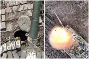 Įspūdingi kadrai: užfiksavo, kaip ukrainiečių dronas atkakliai persekiojo ir sunaikino rusų tanką