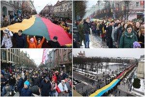 Masinėse eitynėse Vilniuje – tūkstančiai tautiškai pasipuošusių žmonių: „Šiandien – ir už Ukrainą!“
