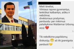 Tėvų telefonuose – agitacinės žinutės: gimnazijos direktorius paplušėti dėl jo partijos privertė net mokytojus