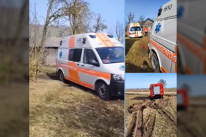 Ligonį prie deguonies aparatų prijungę Kauno r. medikai įklimpo vienkiemio purvyne: bejėgiai buvo net ugniagesiai