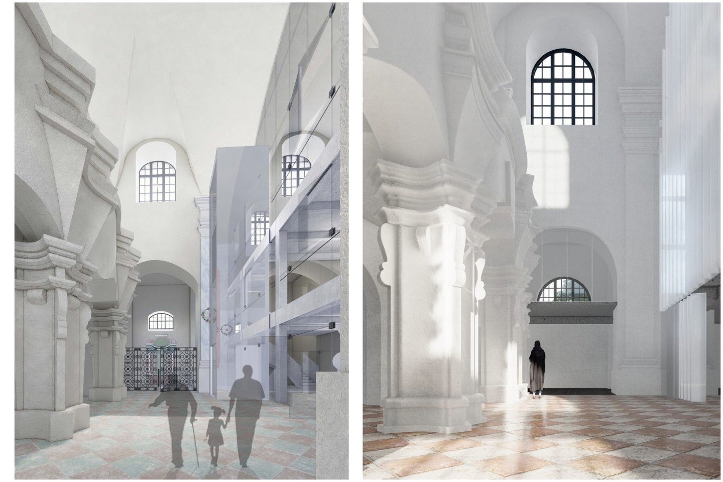 Švč. Mergelės Marijos Ramintojos bažnyčios pastato, Savičiaus g. 15, Vilniuje, rekonstrukcijos atviro architektūrinio projekto paslaugų pirkime gauti du pasiūlymai devizais „Šviesu“ ir „777777“.<br>Vizual.